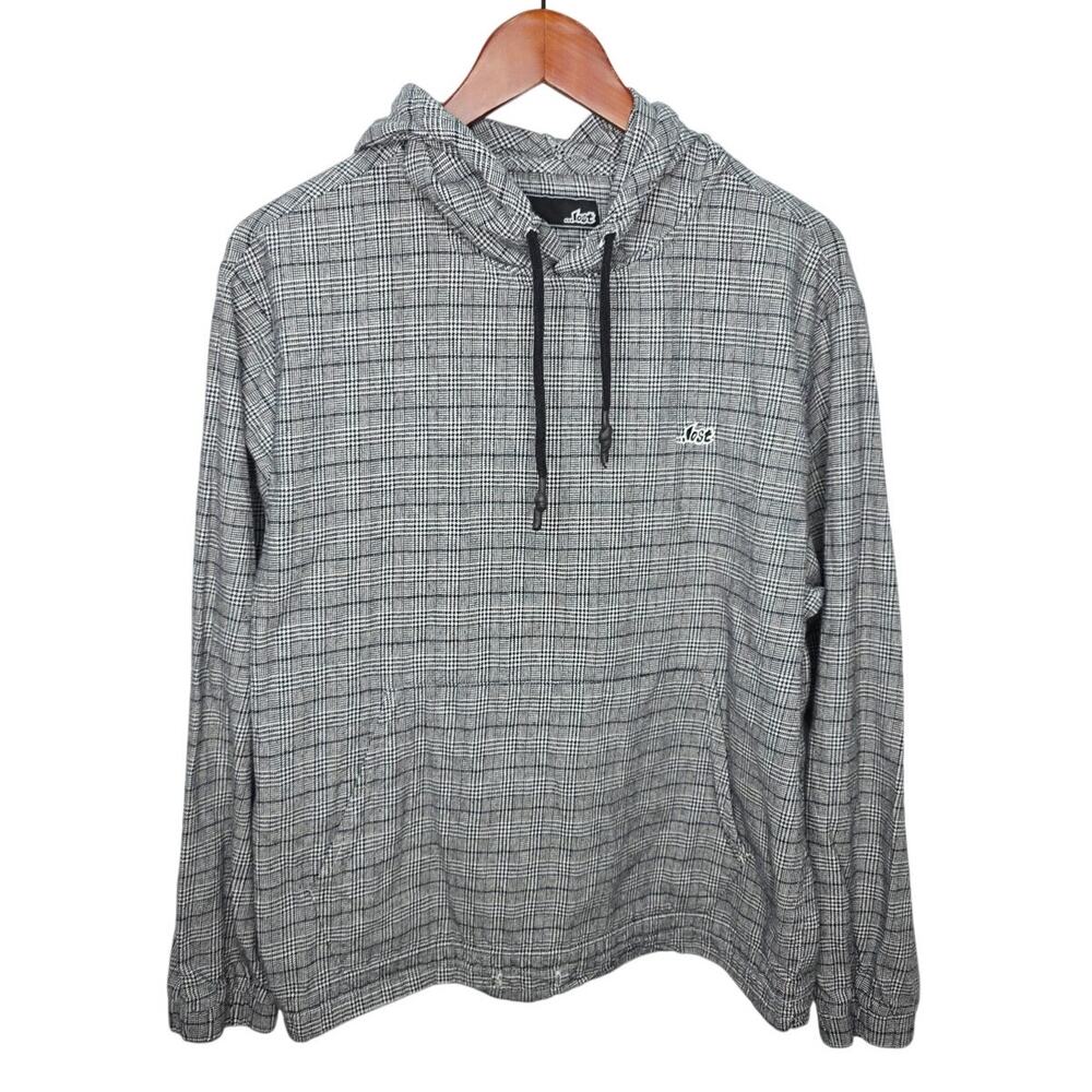 Lost Brand Black Glen Check Plaid Hoodie Men's Medium Pullover  Streetwear